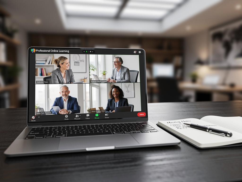 Ekran komputera pokazujący aktywny webinar z uczestnikami w widoku siatki